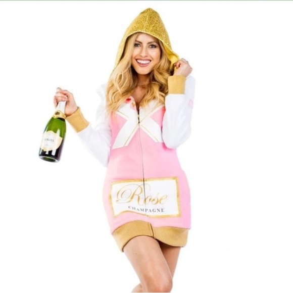 Tipsy Elves Zip up Sequin Hoodie Dress Rose Champagne Large Comfy Costume NWOT - Picture 1 of 11